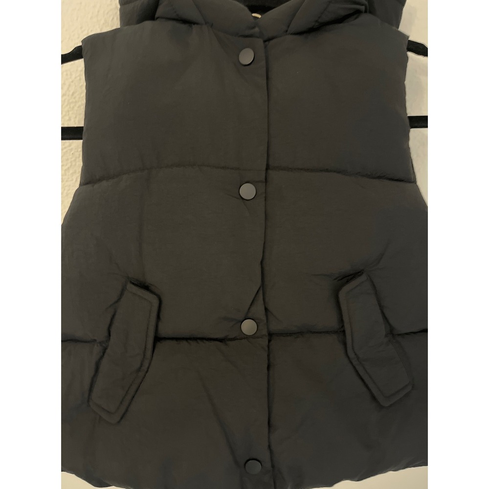Zara Kids Black Puffer Vest Hooded Snap Front Pockets Size 4 5 Years